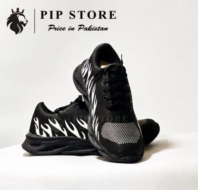 Stylish Black Flame Print Casual Sneakers