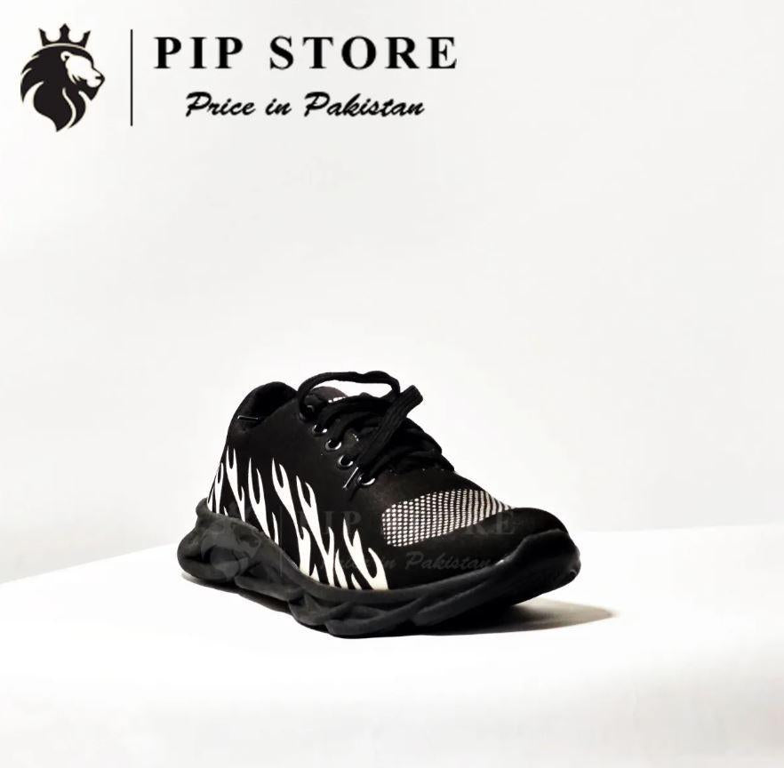 Stylish Black Flame Print Casual Sneakers