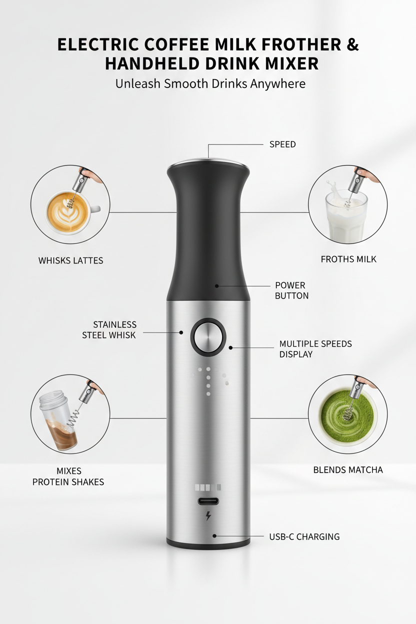 Electric Coffee Milk Frother & Handheld Drink Mixer